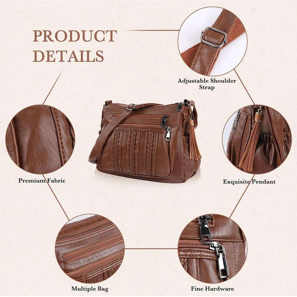 Purses for Women Pocketboo Soft PU Leather Ladies Crossbody Purse Multi Pocket Shoulder Bag