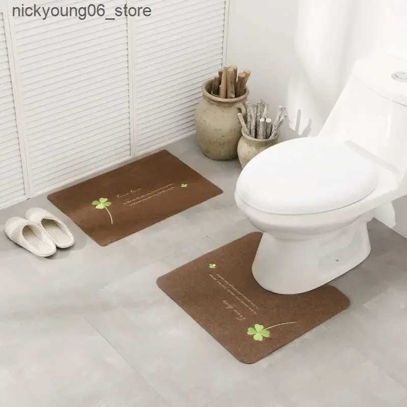 Non-Slip Bath Mats Anti-slip U Shaped Toilet Rugs Foot Pad 50*50cm Bathroom Bath Mat Washable Toilet Carpet WC Mat Shower Room Floor Rug Mat 1pc L2409