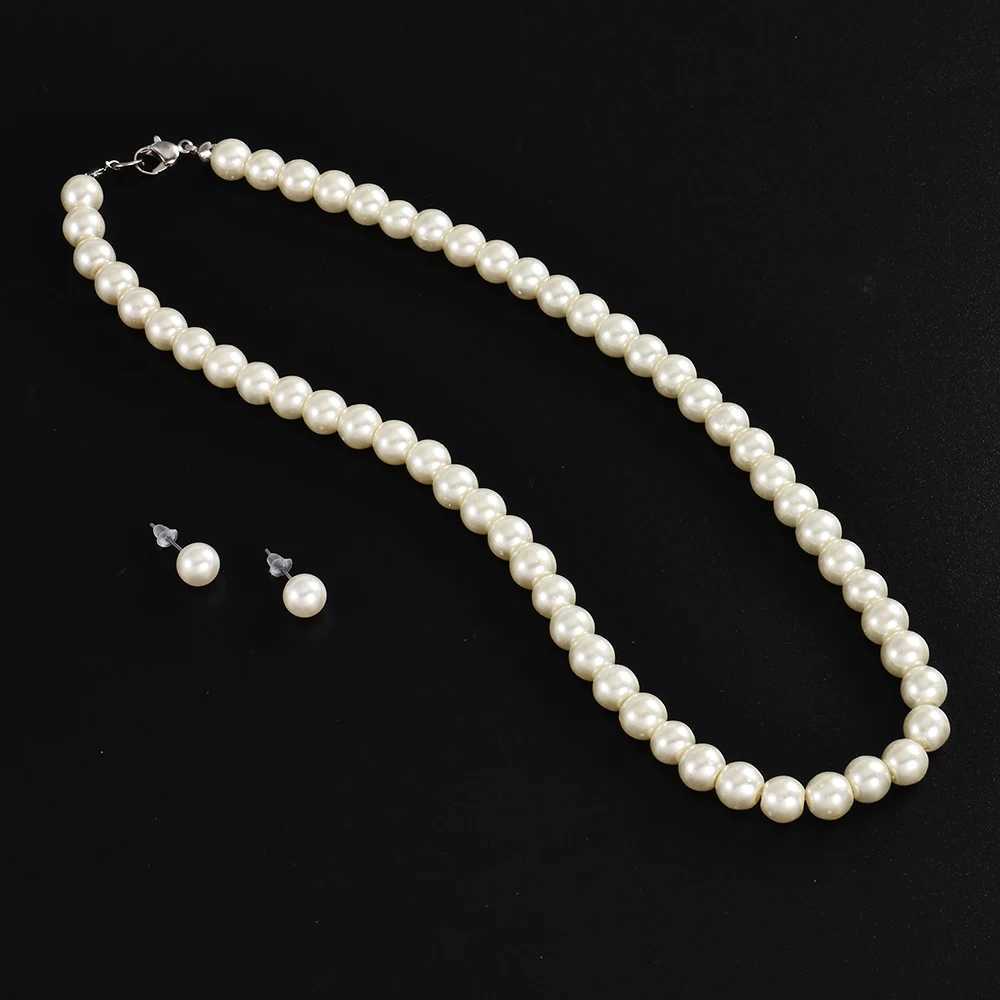Newest Women Wedding Party Jewerly Set Simple Elegant Luxury Crystal Simulated Pearl Necklace Earrings Jewelry SetsX241009