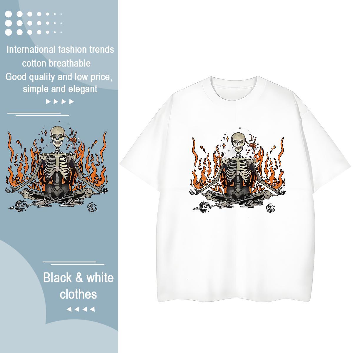 2024 Casual T Shirt For Woman 100% Cotton 230g Round Neck Short Sleeve Street Wear fire Unisex Tshirts Free Shipping Anime Oversized Polos