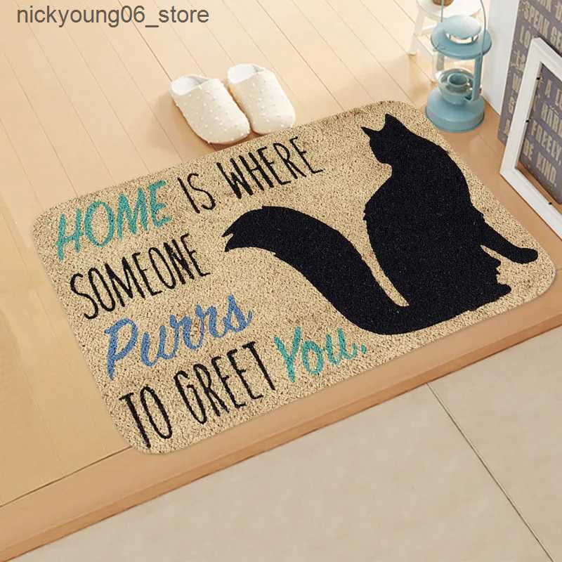 Non-Slip Bath Mats Welcome Doormat Welcome Cartoon Cat Letters Anti-Slip Door Mat Carpet Doormat Letters Flannel Outdoor Living Room Floor Mat Rug L24