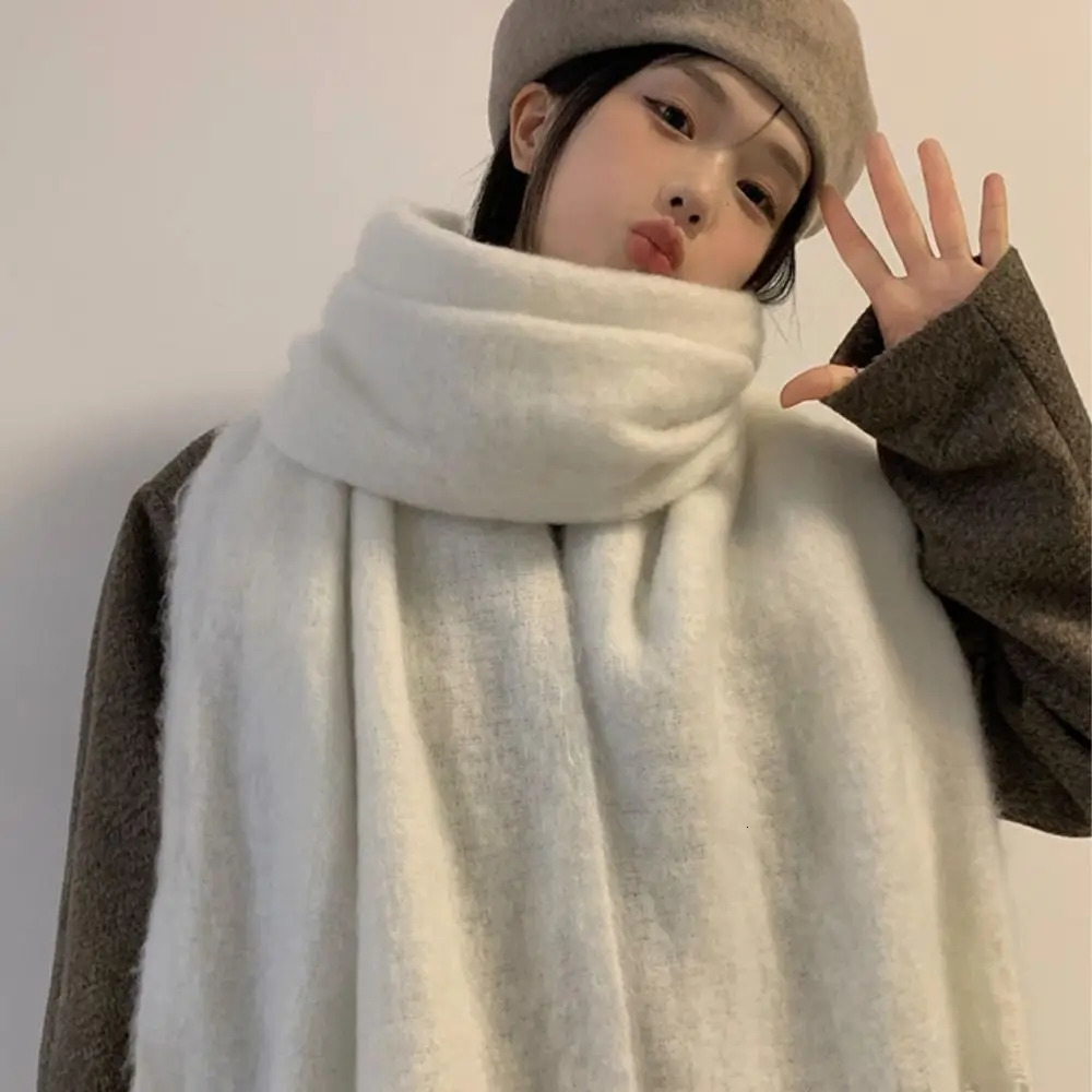 1PC Soft Winter Cashmere Scarf Solid Color Warm Long Tassel Scarves Mohair Thickened Wrap Shawls For Women Girls 241009