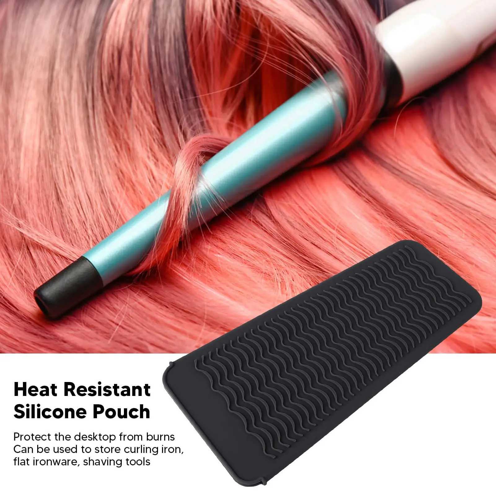 1PCS Silicone Heat Resistant Mat Pouch for Hair Straightener Curling Iron Flat Iron and Hot Hair Tools BlackXJ241010
