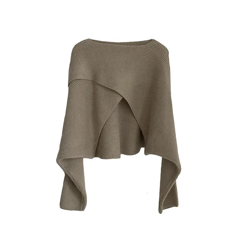 Early Autumn French Vintage Style Off-the-shoulder Knitted Top Fit Sensibility Pullover Sweater Irregular Womens 241010