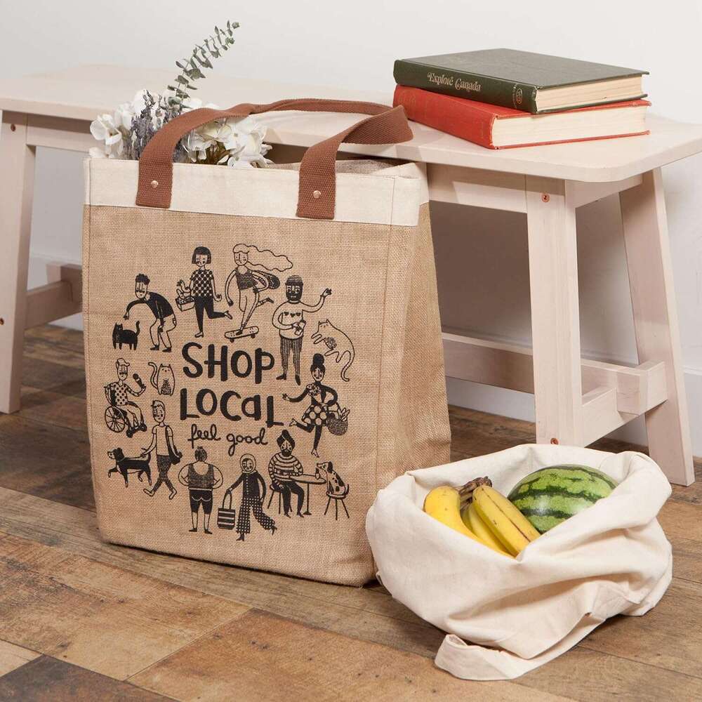 Now Designs Shop Local Reusable Shopping Tote, Laminated ing, 13.5x17 x8.5 inch