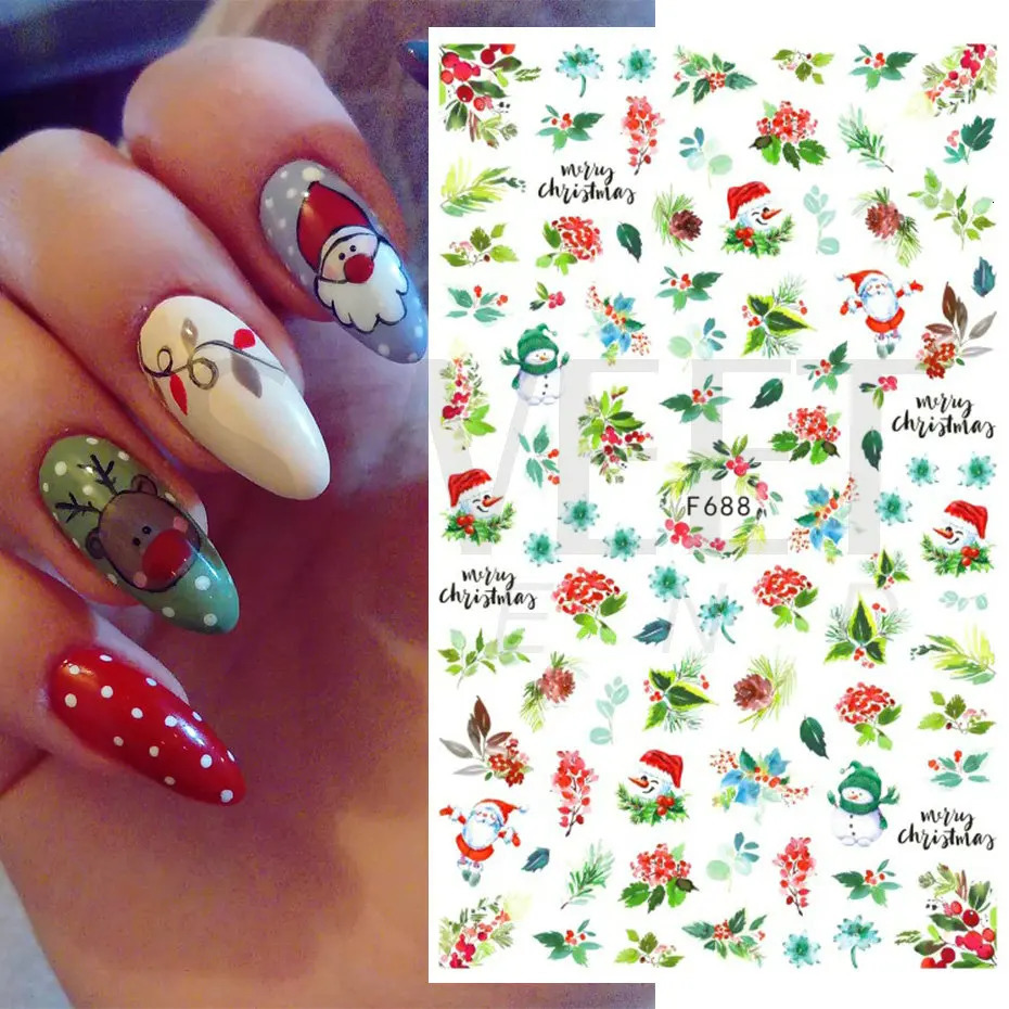 3D Christmas Stickers Nail Stickers Winter Snowflake Holly Orange Cartoon Christmas Bird Year Nail Decoration BEF892 241008