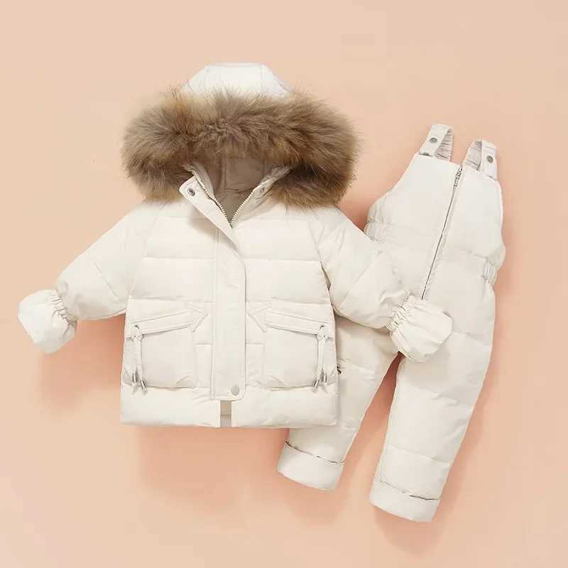 Down Coat Childrens snow jacket and winter thick set for toddlers hooded fur down jacket ski jacket and snow bib pants H241010