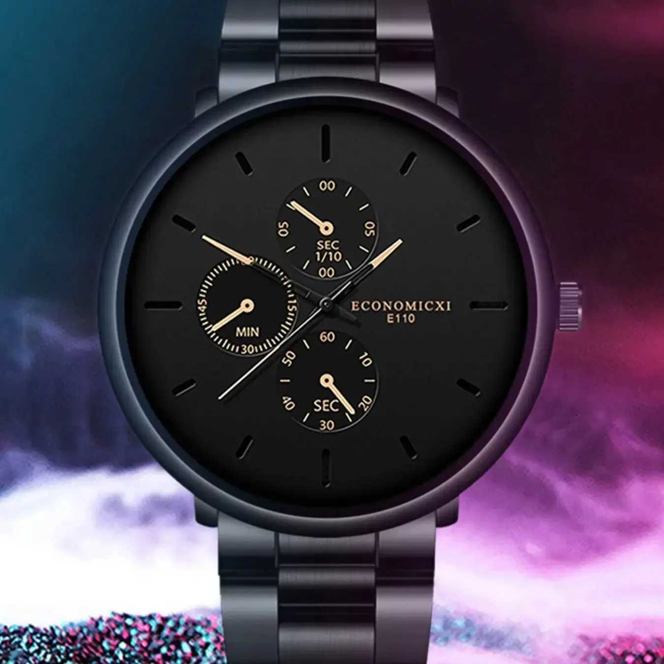 1Pcs Mens Casual Fashion Business Three Eyes Rose Needle Digital Steel Band Quartz Watch Designed For Successful Men ClassicX241010