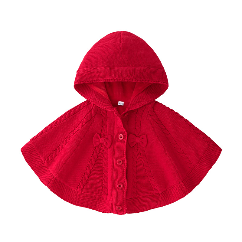 Christmas Red Baby Girls Coats Knit Poncho with Fleece Autumn Winter Baby Boy Cloak Newborn Cape Girls Shawl Coats Hooded Kids Clothing