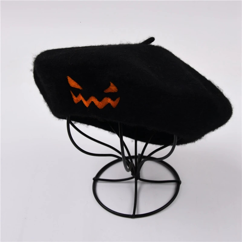 Embroidery Halloween Gift Party Solid Color Spring and Autumn Beret Wool Keep Warm Womens Halloween Hat Painter Hat 241007