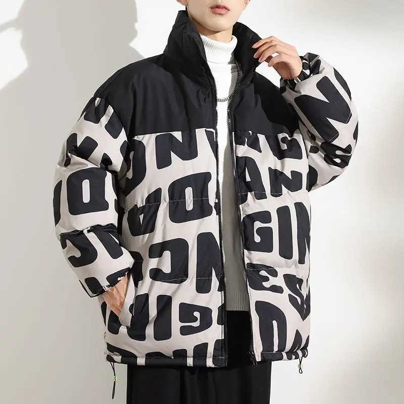 Men's Down Parkas Winter Men Down Cotton-Padded Coat Male Handsome Stand Collar Thicken Cold-Resistant Warm Outwear Casual Oversized Loose Outcoa