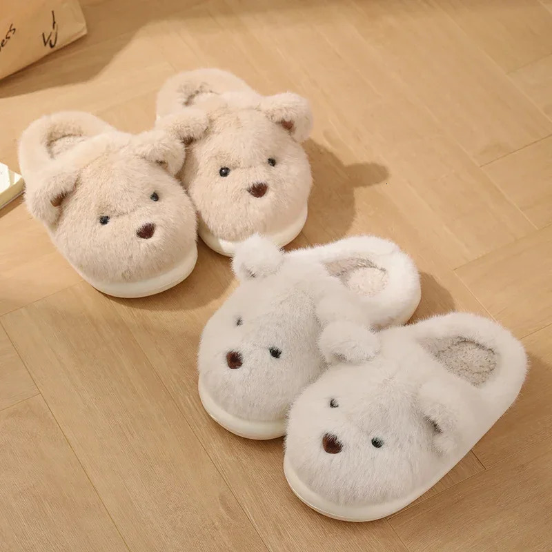 Womens warm winter cute bear slippers mens casual home plush slippers couple comfortable anti slip outdoor cartoon shoes 241007