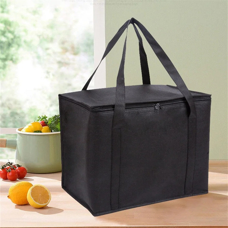 Insulated Lunch Bento Bag Onwoven Large Capacity Thermal Bags Black Reusable Outdoor Picnic Portable Freshkeeping Ice 240925