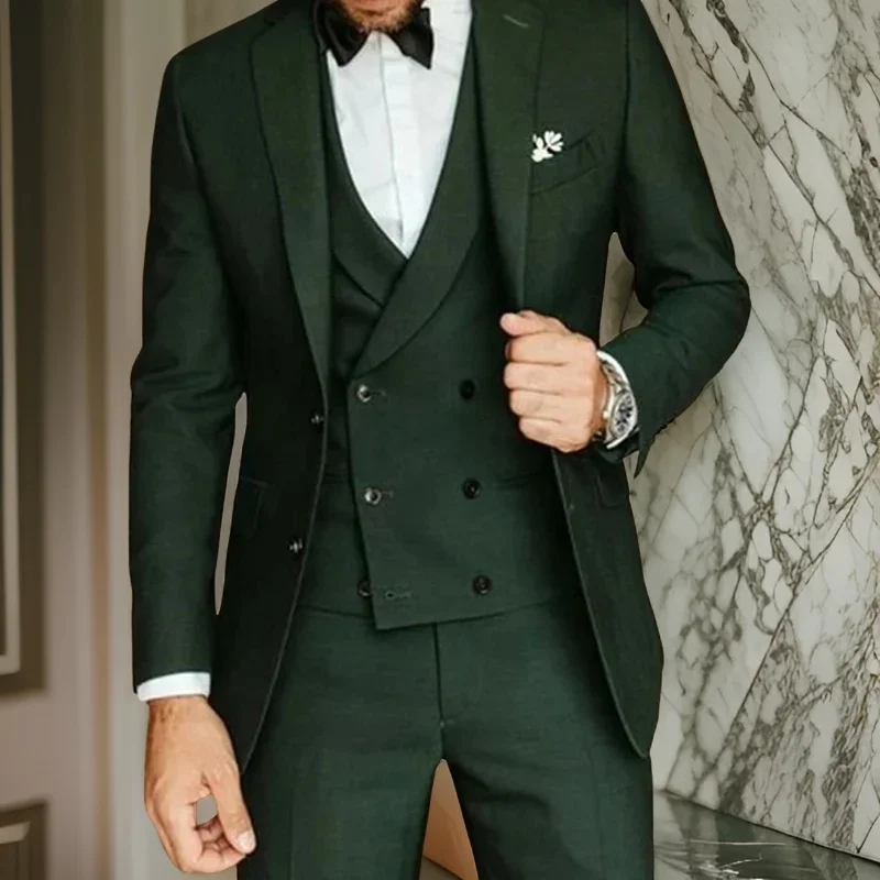 Italian Suits For Men Slim Fit Groomsmen Wedding Groom Tuxedo 3 Pcs Business Jacket With Double Breasted Vest Pants 2024