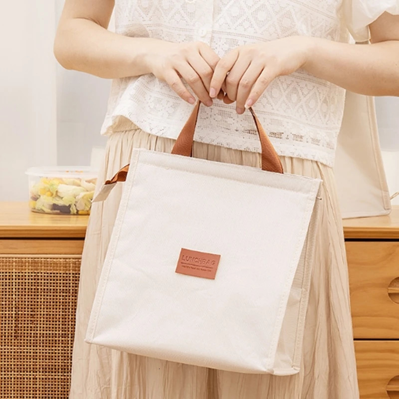 4 Shapes Beige Simple Lunch Bags Girls Largecapacity Japanese Bentro Bag Insulated Thermal Portable for Travel Picnic 240925