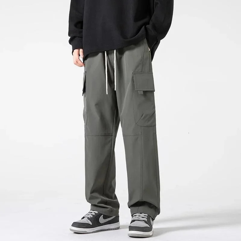 Autumn vintage classic mens cargo pants multi pocket handle wide leg straight pants Y2K bag tactical Pantalones Hombre 241007