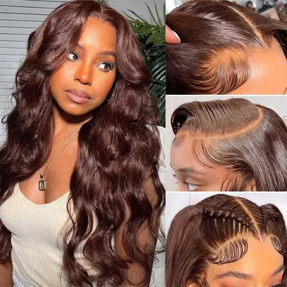Chocolate brown lace wig baby hair Reddish brown 13x4 high-definition body wave lace front wig suitable for womens synthetic adhesive free wig 241007
