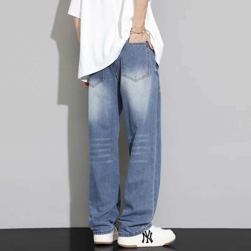 Mens jeans loose and casual fashionable and versatile American denim trendy brand denim pants handsome straight leg pantsX241009