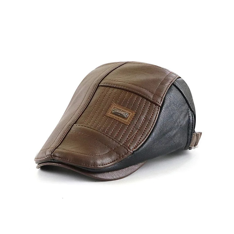 Fashion n mens beret autumn high-quality Pu leather casual hat mens classic Velvert front cover Gents spring 241007