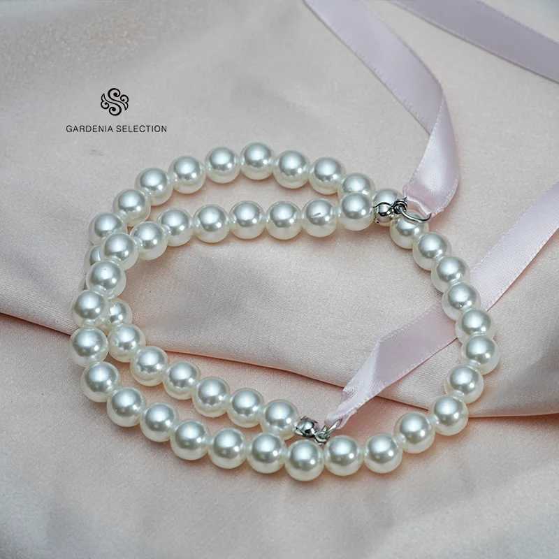 Wedding Party White Imitation Pearl Necklace Fashion Bow Tie Long Ribbon Necklace Personality Simple Jewelry Women Beach VacatioX241009