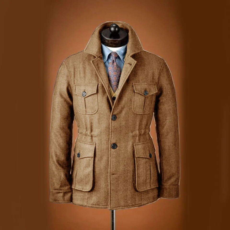 Mens coarse woolen jacket tailcoat wool set high-quality clothing wool single chest casual slim fit mens jacket 241009