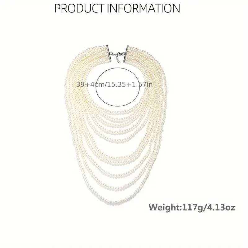 Dvacaman White Faux Pearl Beaded Necklace - Luxury Multi-Layered Simulated Pearl Necklace for Women Statement JewelryX241009