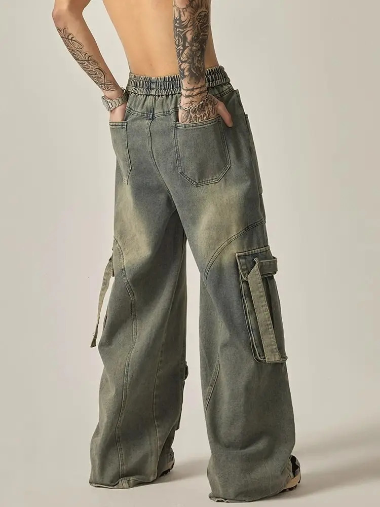 High Street Retro Washable Straight Work Clothes Jeans Pockets Mens and Womens Casual Loose American Pants y2k 240929