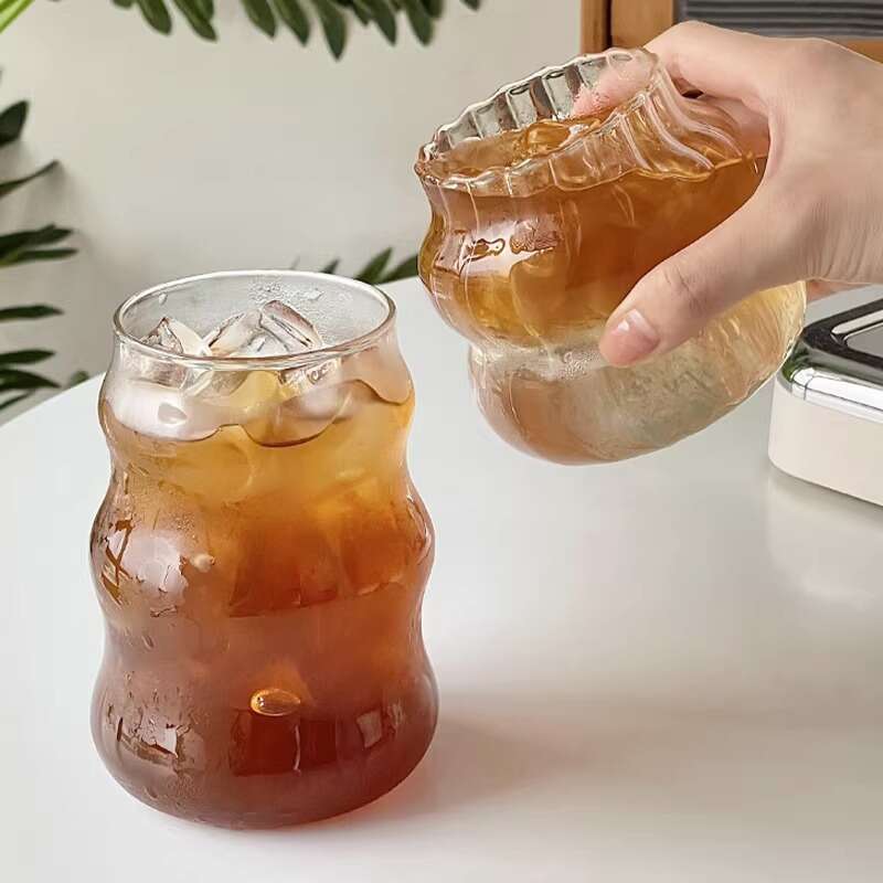 1Pc Glass Cup 530Ml Water Glasses Stripe Mug Heat-Resistant Tumbler Drinkware Perfect Tea Juice Milk Coffee For Party