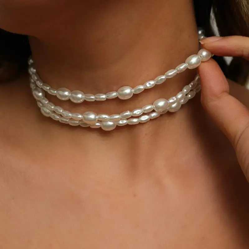 Simple Baroque Imitation Pearl Necklace for Women Men Elegant Handmade Beaded Chain Choker Necklace Wedding Party JewelryX241009