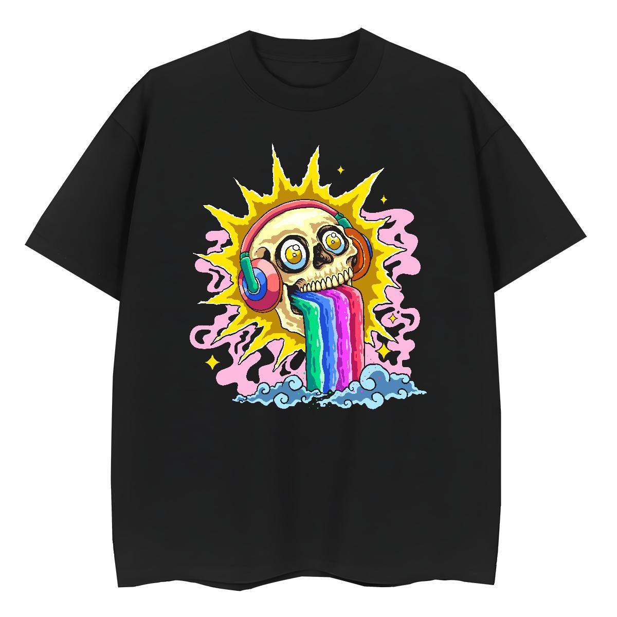 Fashion Womens T Shirts 230g Cotton Short Sleeve O-Neck Home Outdoor skull Women Tshirts Loose fit Plus Size Cartoon Wear