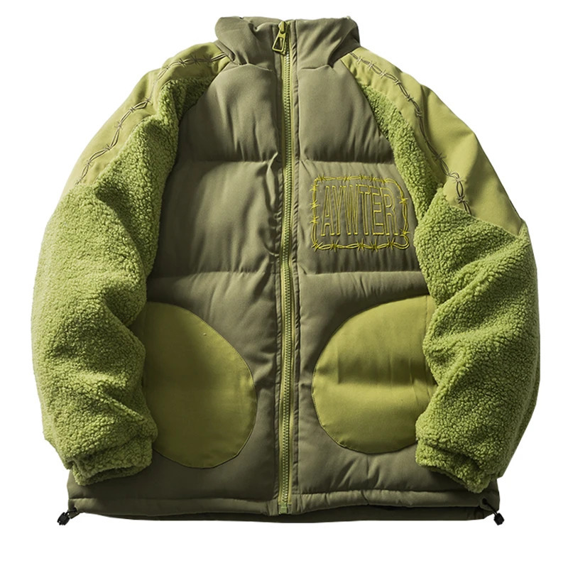 Mens Japanese American Sherpa patchwork warm cotton coat fashionable winter collar thick casual loose park jacket 241007
