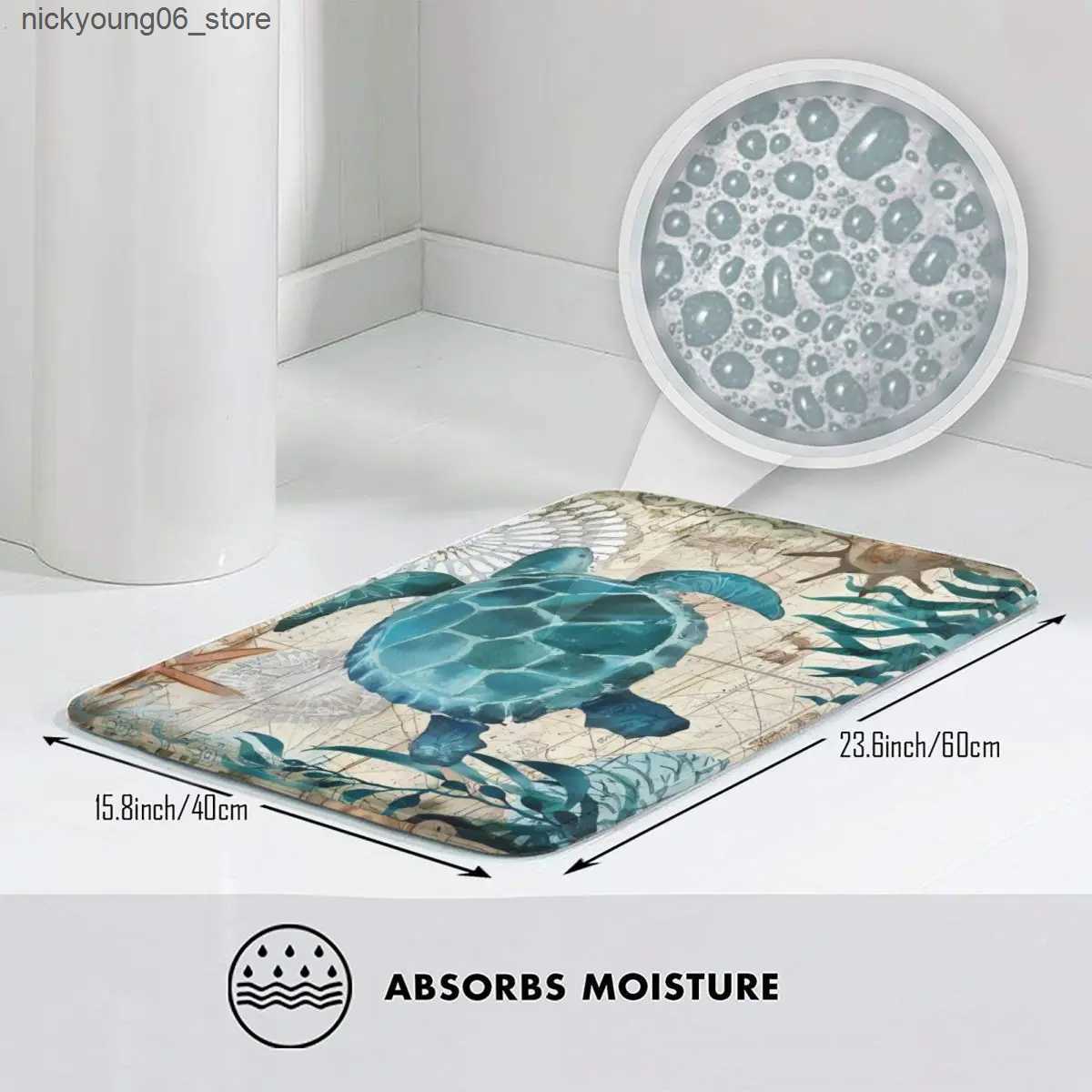 Non-Slip Bath Mats Sea Turtle Bath Mat Ocean Bathroom Carpet for Shower Home Entrance Anti Slip Velvet Soft Foot Mat Non Slip Printed Toilet Mat L2409