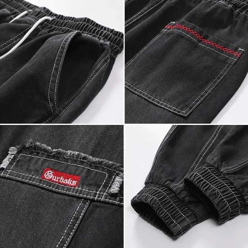 S-5XL Baggy Denim Pants for Men Autumn/winter Trendy Loose Cargo Jeans Casual Korean Slim Legged Male Hip-Hop Capri Pants BlueX241009