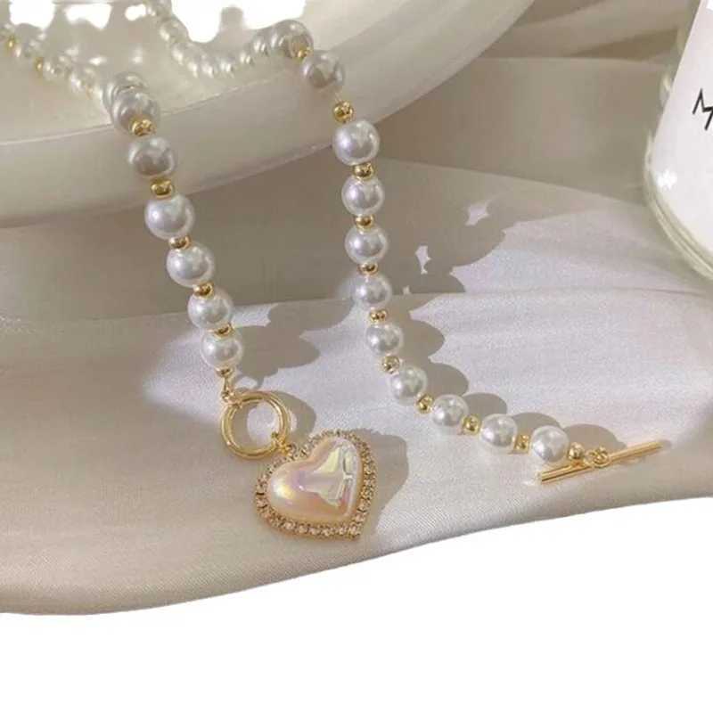 Instagram New Super Immortal Style Imitation Pearl Love Necklace Cool And Sweet Ot Buckle Collar Chain WomenX241009