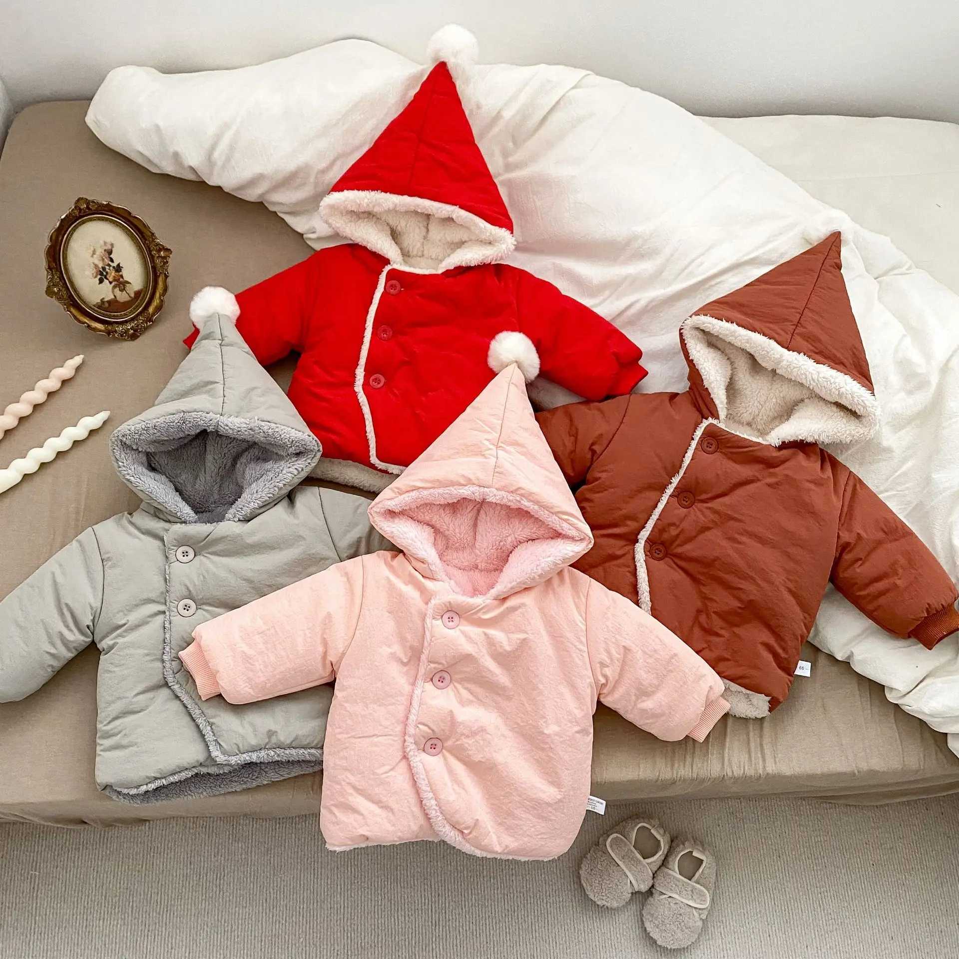 Down Coat Winter Baby Girl Parkas Cotton Hoodie with Velvet Buttons Solid Thick Warm Baby Girl Coat Preschool Girl Jacket H241010