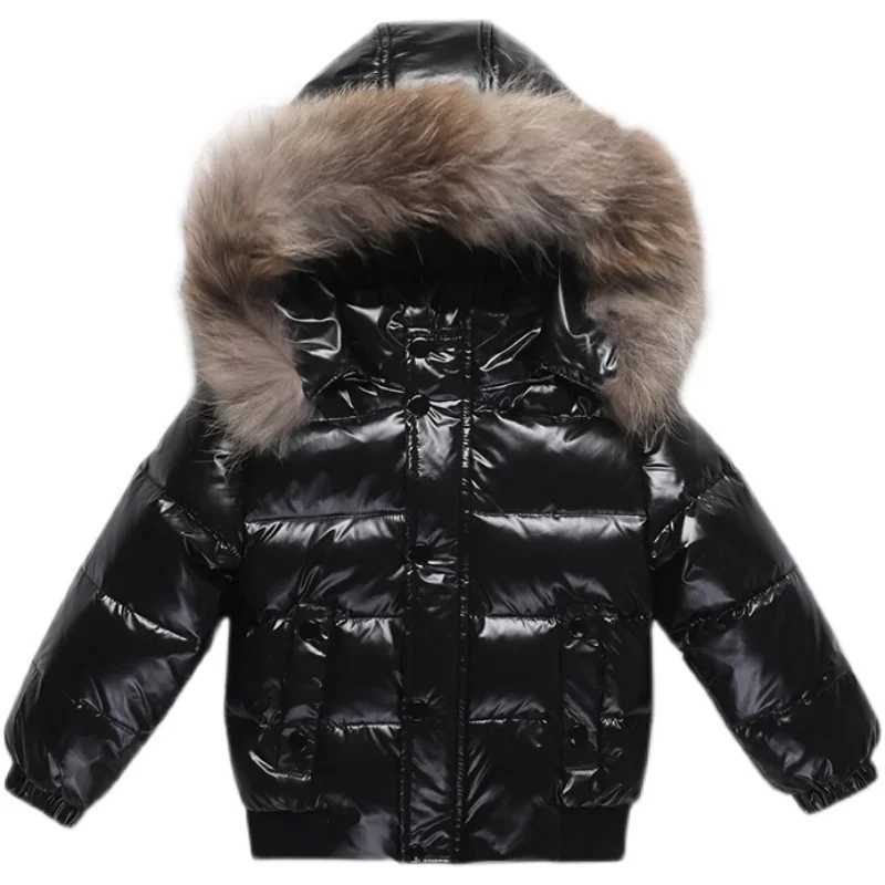 Down Coat Winter baby boy down jacket faux fur long sleeved thick and warm baby boy park zipper shiny waterproof toddler boy jacket H241010