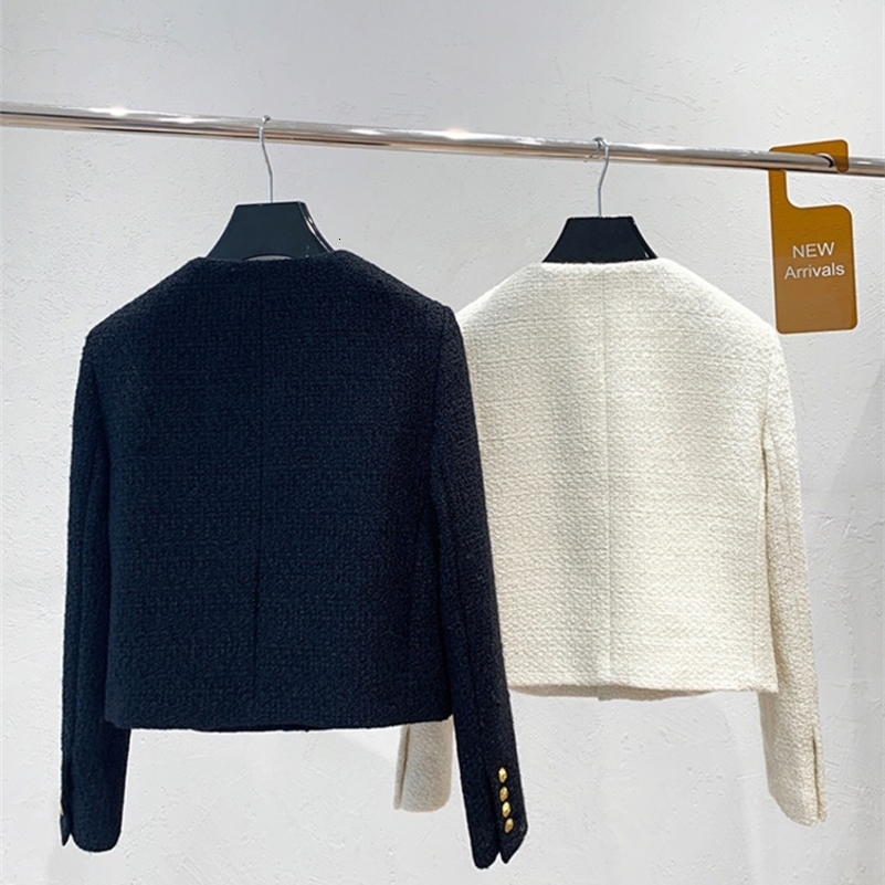 Lanjia- Autumn Winter Small Fragrant Tweed Jacket Coat Women Vintage Woolen Short Coats Streetwear Elegant Casual Slim Outwear Crop Top 241010 9Cc19
