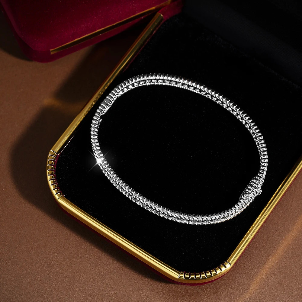 OEVAS 100% 925 sterling silver 2mm all Mo silica bracelet for women 18k platinum plated diamond bracelet party exquisite jewelry 241007