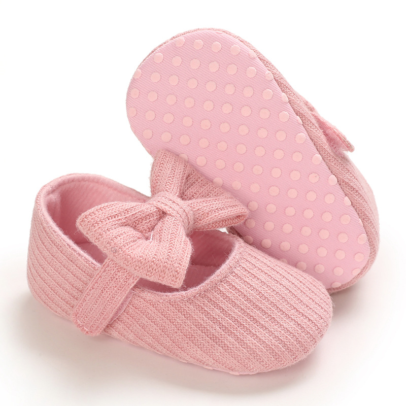 Baby Girl Princess Shoes Toddler Cute Bowknot Solid Color Knitted Non-slip Flat Soft-sole Lovely Butterfly-knot cutefeet Infant First Walkers Shoes 0-