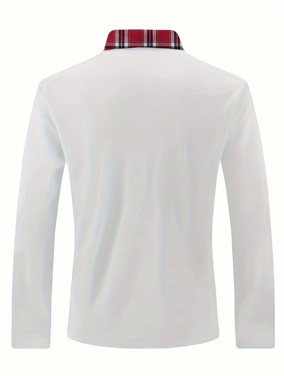 Spring and Autumn Classic Mens Red Checkered Pocket Collar Button Long Sleeve Polo Shirt Mens Sports and Leisure Polo Shirt 241010