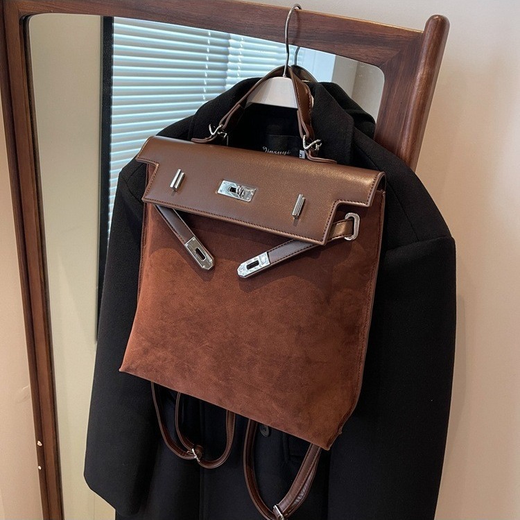 Handheld Commuting For Women 2025 New Trendy Korean Backpack Niche Large Capacity Frosted Leather Kelly Designer Bag