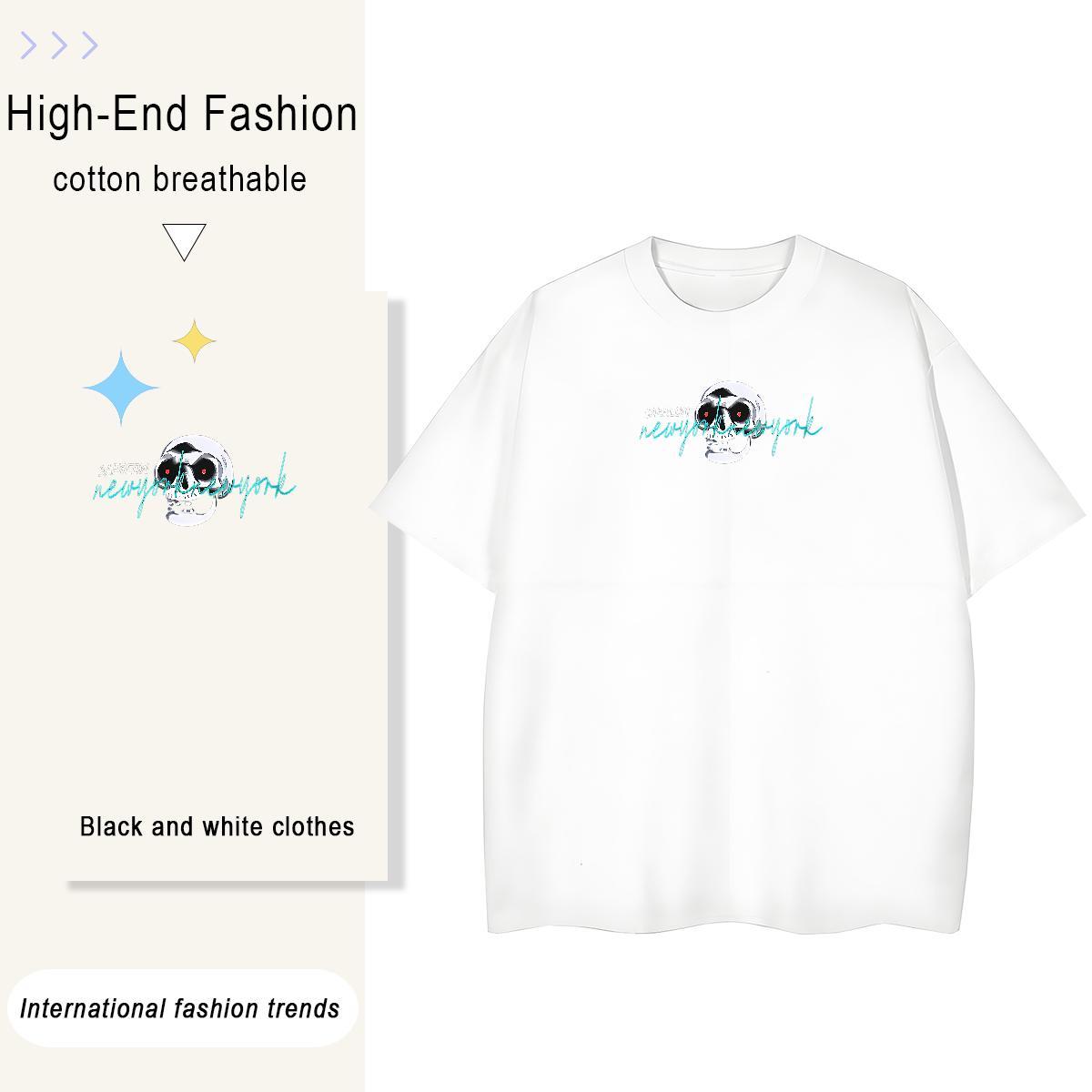 2024 Casual T Shirt For Woman 230g Pure Cotton Breathable Soft Casual Sport skull Women Tees Loose fit Oversized Tops