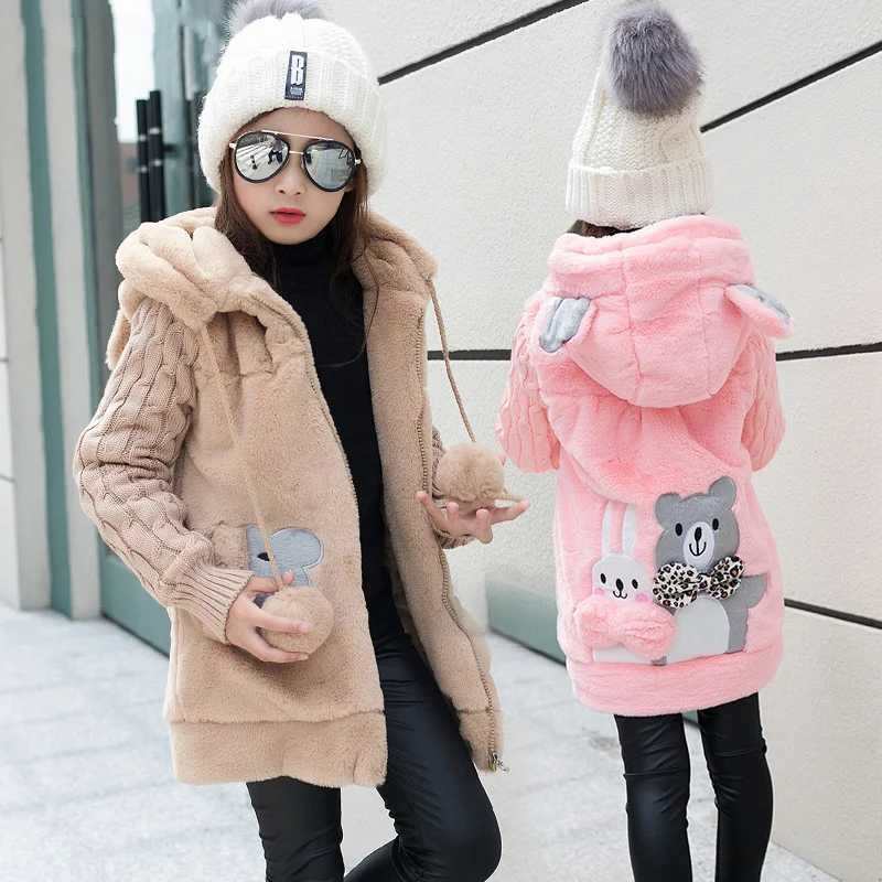 Down Coat Winter Girls clothing Faux Fur Parka Coats Thicken Warm Hooded Children Outerwear Cartoon s Jackets 8 10 12 Year girl Clothes H241010