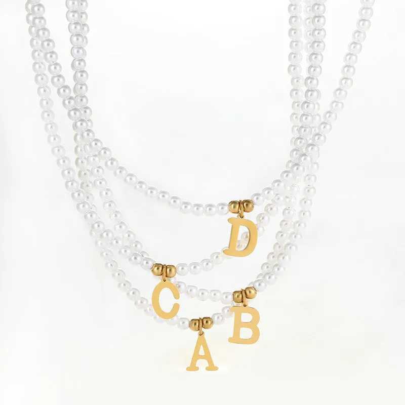 Golden Letters Initial Pendant Necklace Diy Name Simulated Pearls Bead Necklaces for Women Pearl Womans Choker Jewelry GiftX241009
