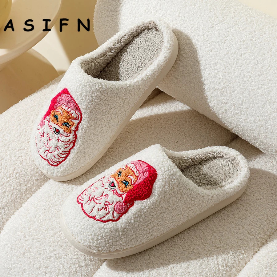 Fashion Winter Christmas Santa Claus Slippers Houseshoes Women Comfy Home Flat Slip-on Bedroom Cute Pink Christmas Party Shoes 241010