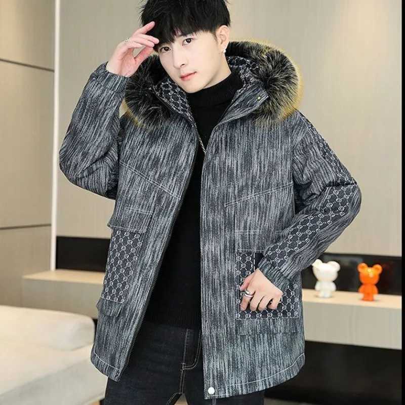 Men's Down Parkas Winter Kping Warm Men Parka Male Trendy Large Size Flce Lined Thicken Outcoat Fashion Casual Hooded Big Fur Collar Outwear Y241