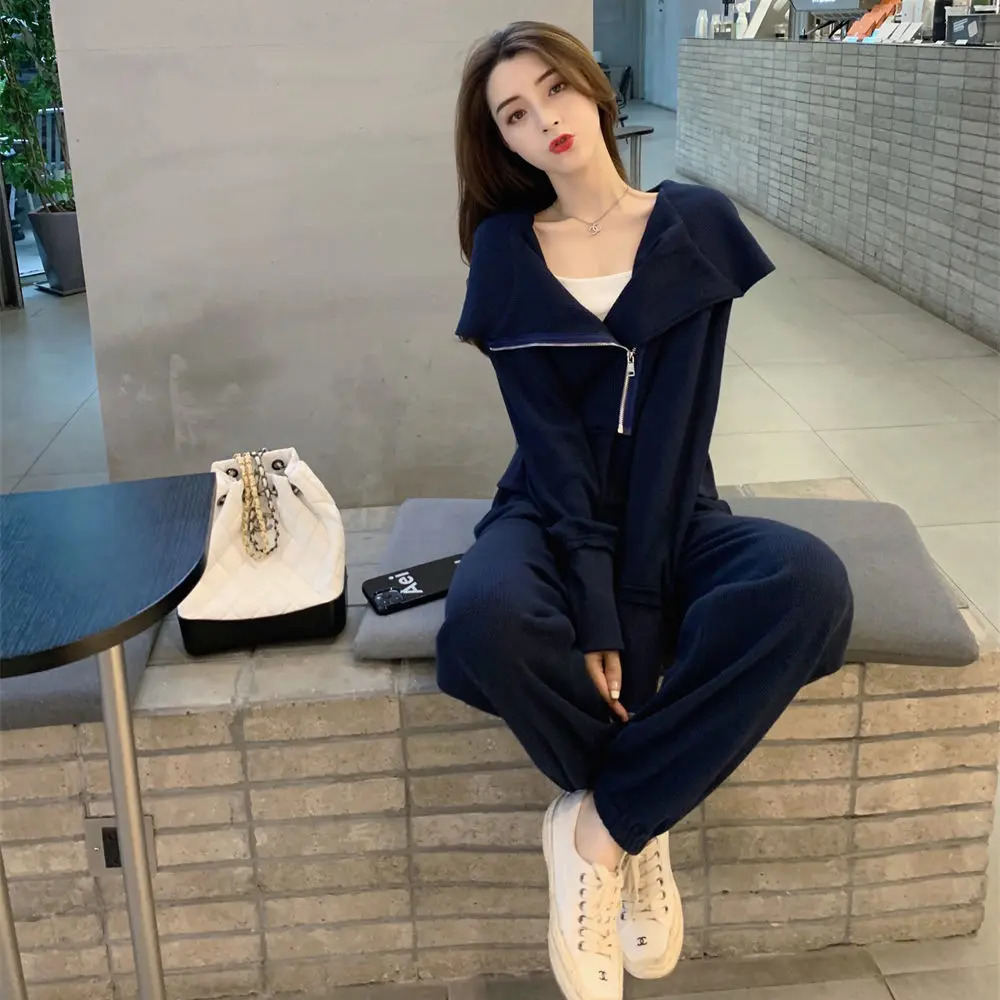 Womens casual sportswear autumn fashion n niche Western style ultrathin Trouser twopiece set 241007