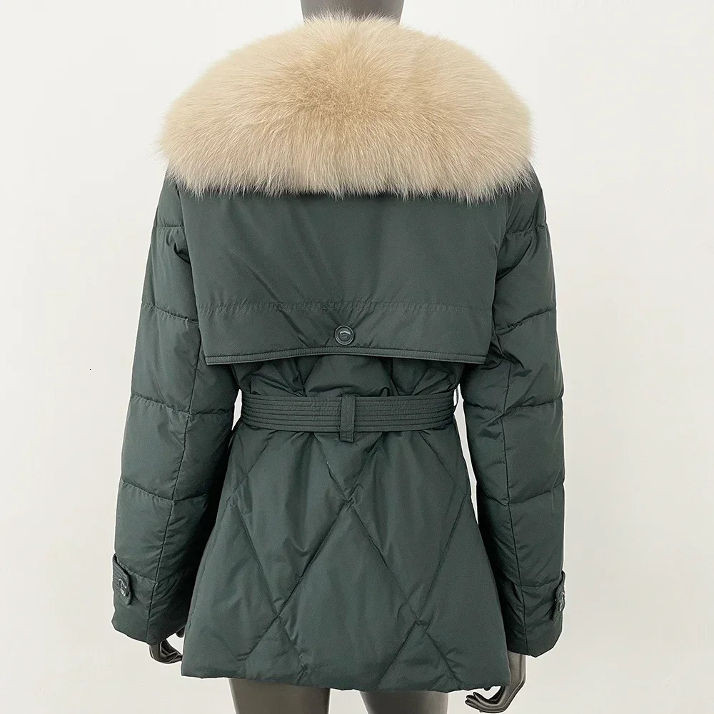 White duck down jacket fashionable lace top fox fur collar thick warm jacket autumn winter real fur coat real fur coat 241007