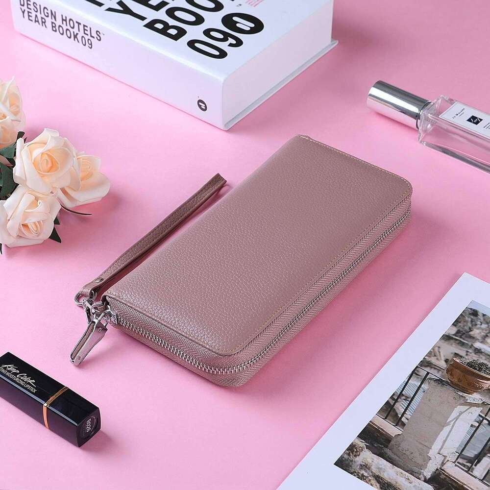 Women's RFID Blocking 100% Leather Large Capacity Zip Around Wallet Phone Holder Clutch Travel Purse Wristlet