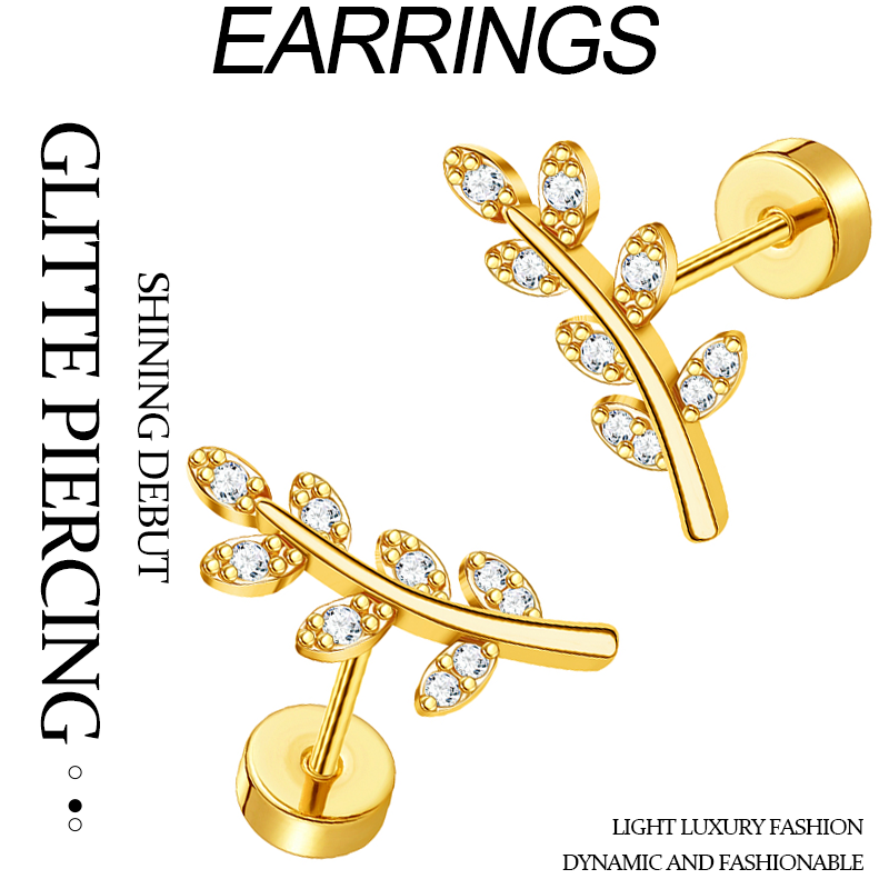 TUPMI 20G Cartilage Earrings for Women 14K Gold Stainless Steel Flat Back Cartilage Stud Earrings for Sensitive Ear Leaf Opal Conch Piercing Jewelry G